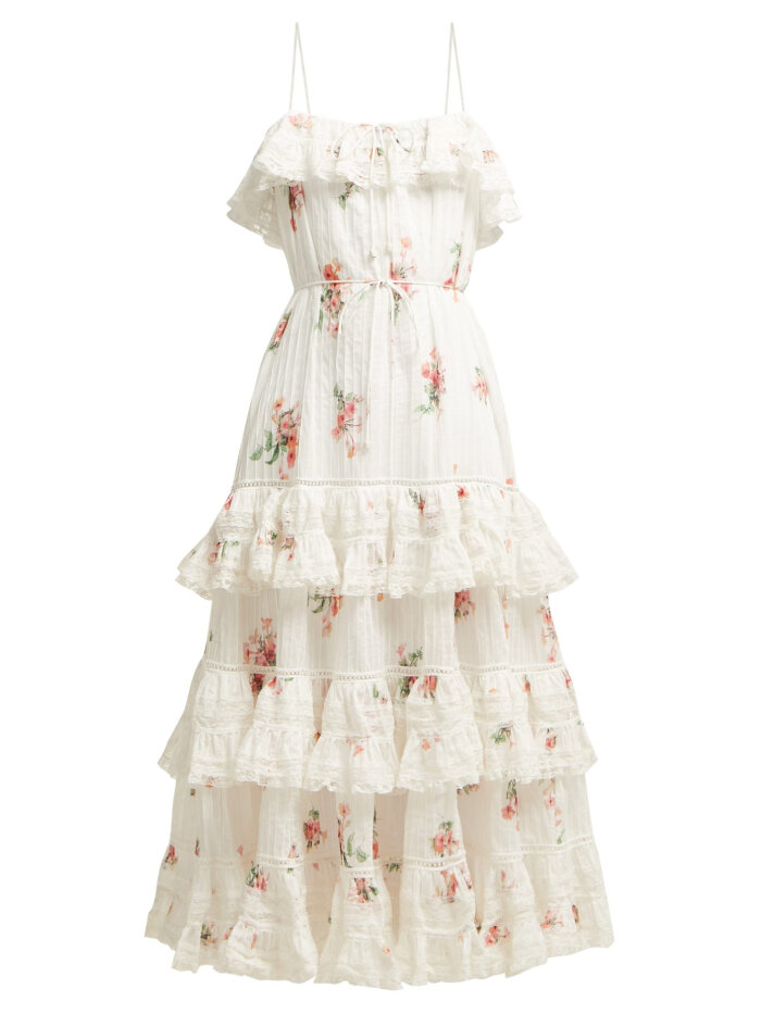 heathers floral-print tiered cotton midi dress | zimmermann