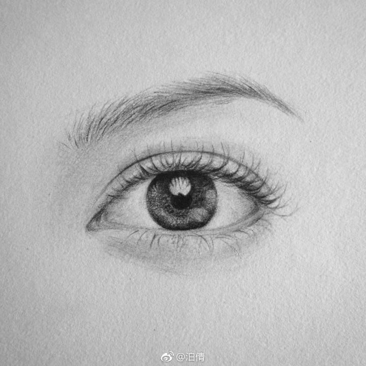一只眼睛的简单绘画过程笔:2h,5b中华绘图铅笔 ( via 泊倩)