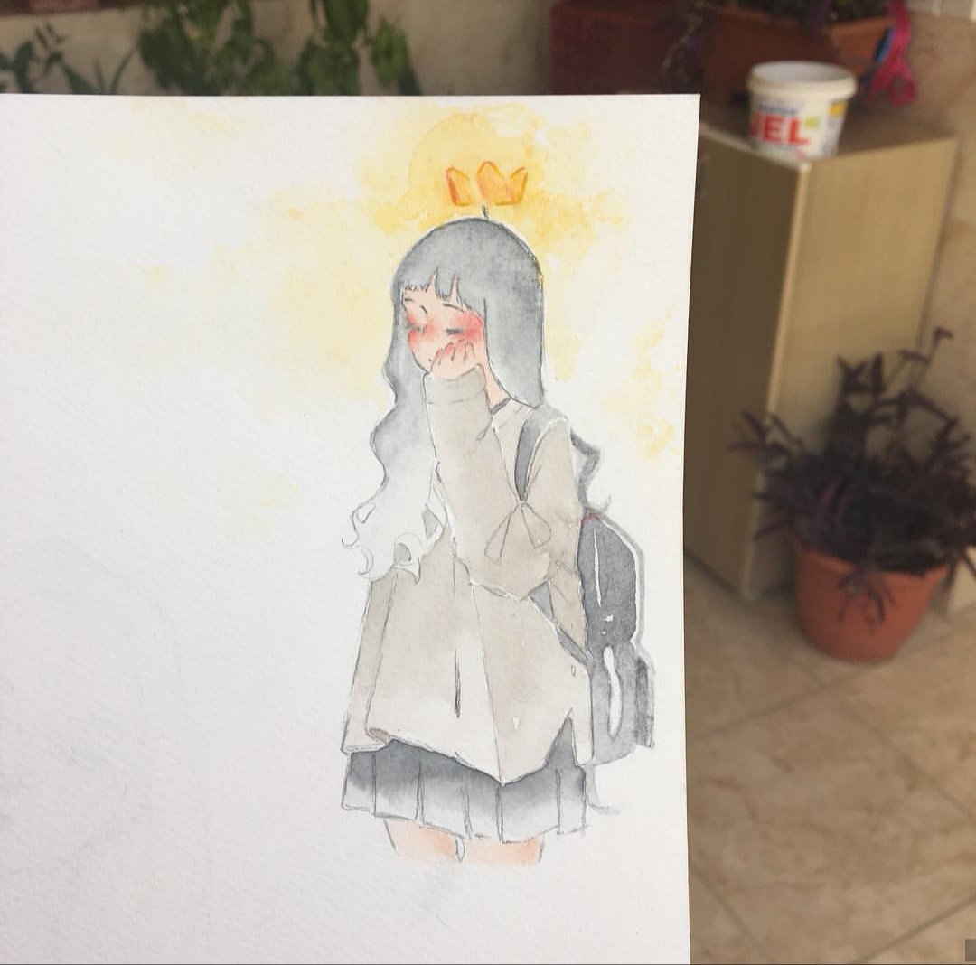 水彩 针管笔 手绘 人物细腻意境精致唯美笔记本上的绘画日本女孩:ik