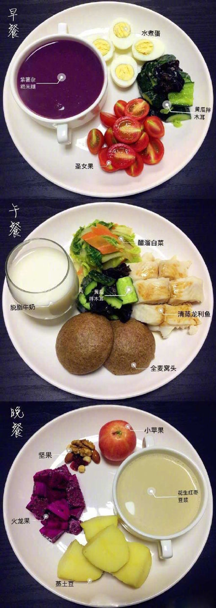 减脂餐食谱 网友分享的一组早中晚三餐家常减肥餐哦.