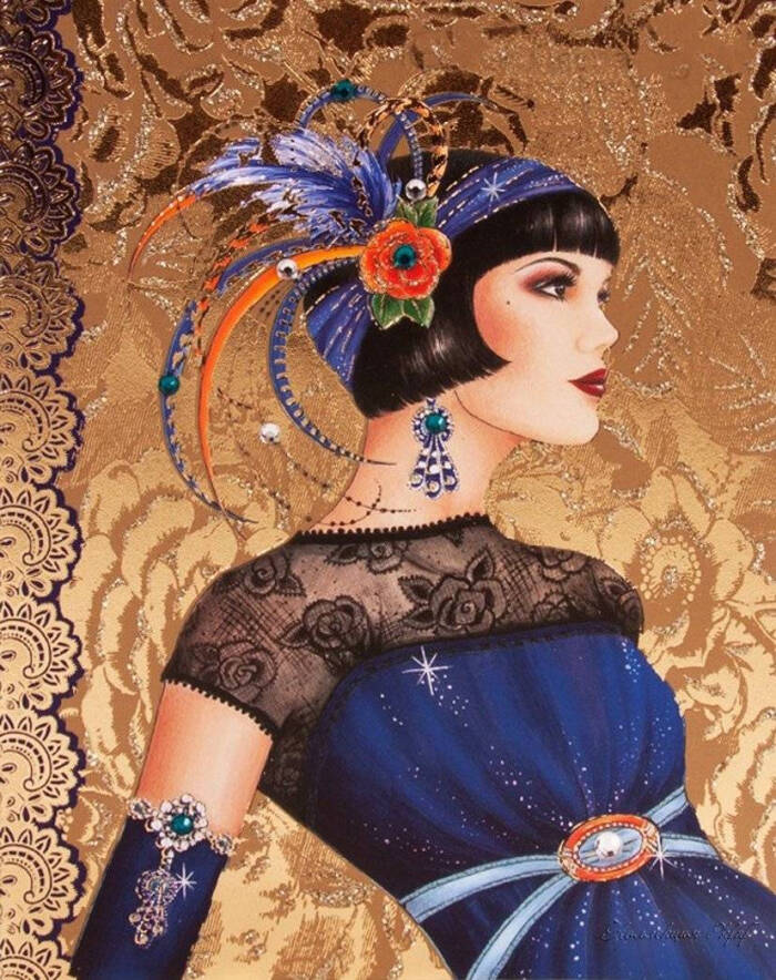 插画| art deco glamour.装饰艺术风格的女性形象.服装,珠宝参考.