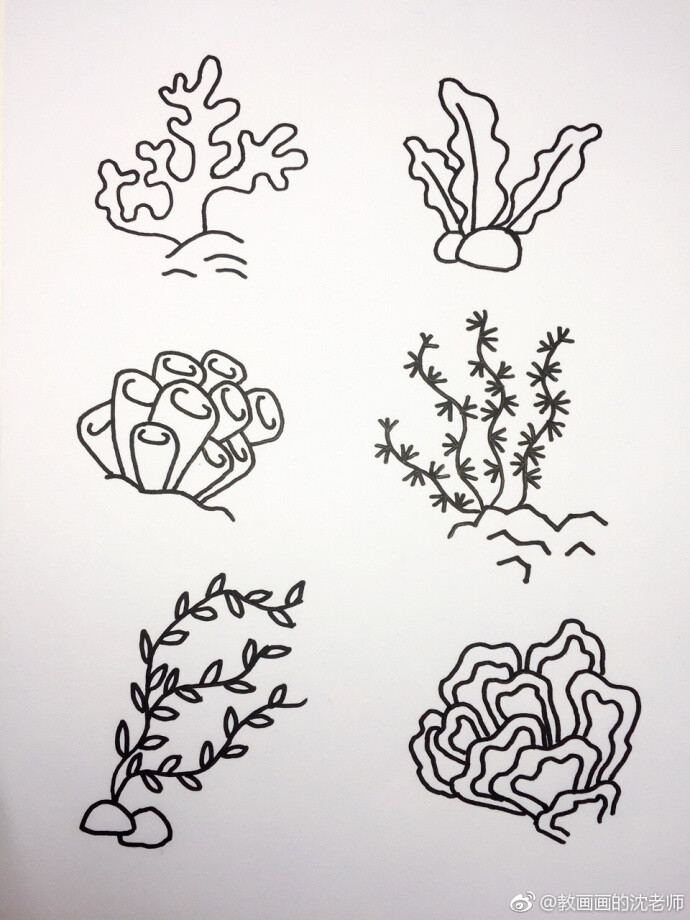 海底世界大海小鱼珊瑚简笔画! #手绘插画