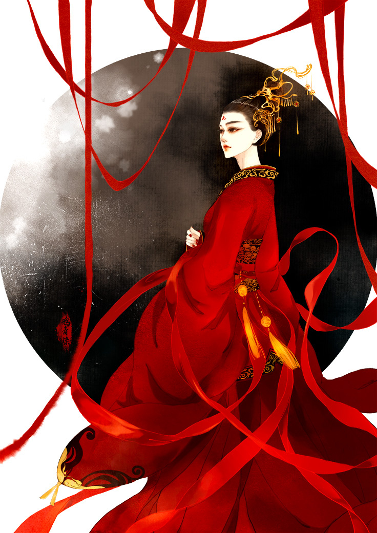 手绘古装美女 插画师:鸦青染