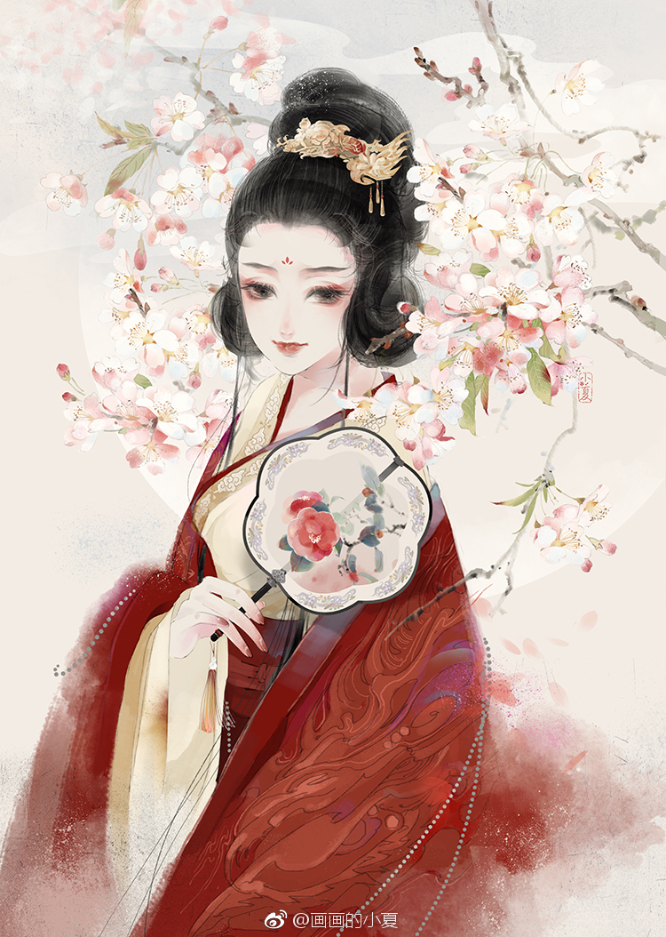 手绘古装美女 插画师:画画的小夏