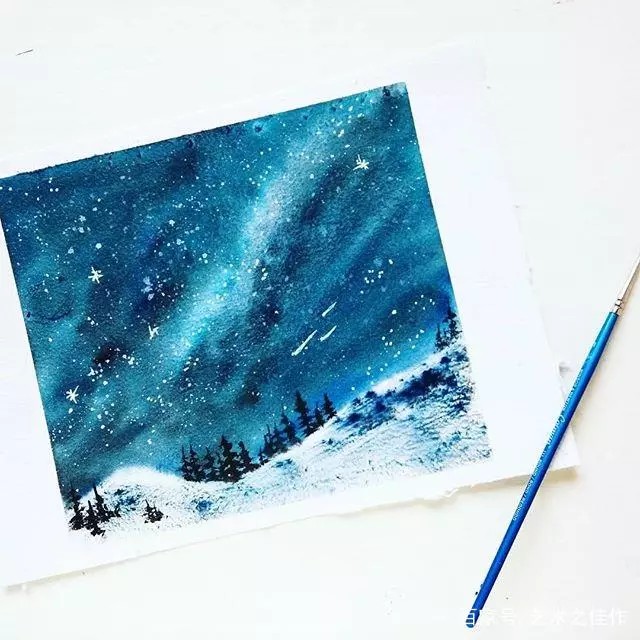 水彩 森系星空 留白 蓝系