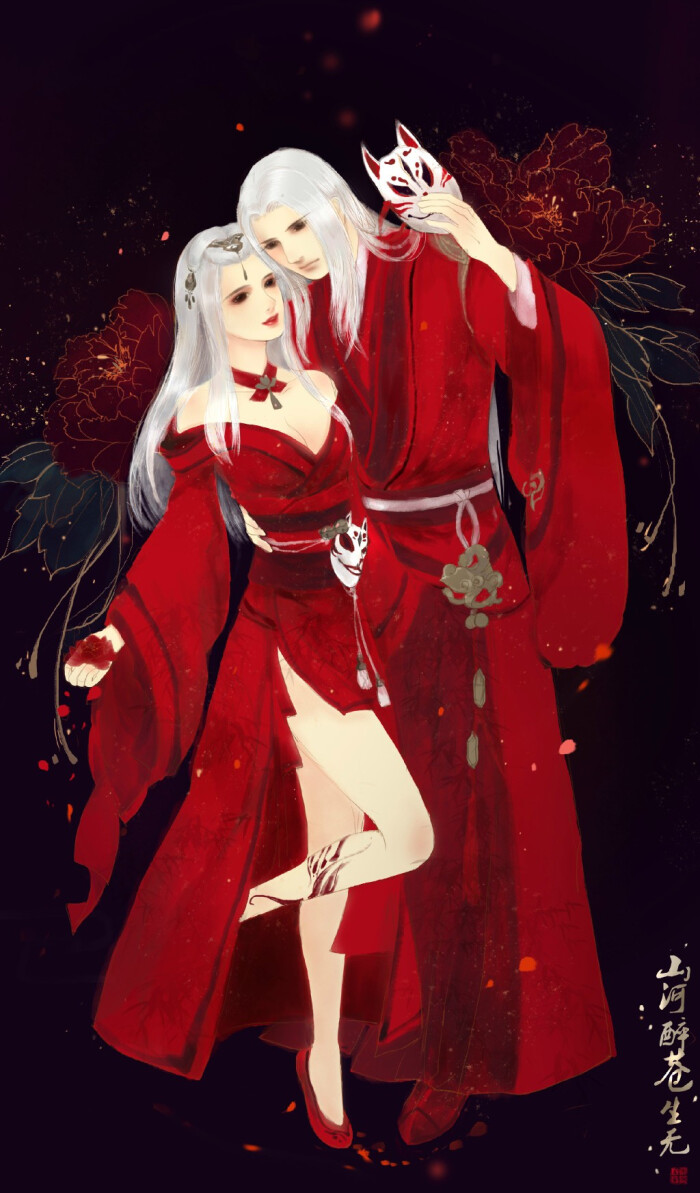 手绘古装情侣 插画师:可若大妹砸