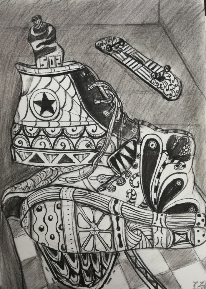 设计素描期末三小时命题考试作业 肌理填充