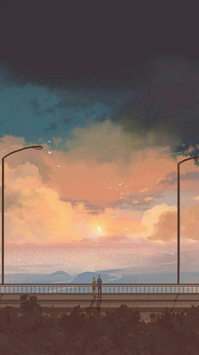 壁纸 水彩风 和你在一起的天空