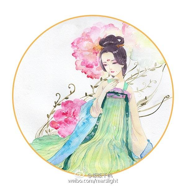 古风 古韵 中国风 手帐素材 插画 手绘 彩绘 头像