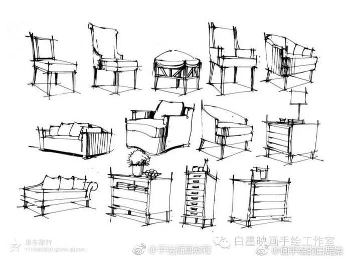 超强干货,分享一波室内单体线稿(作者 画手绘的白鹿猿)