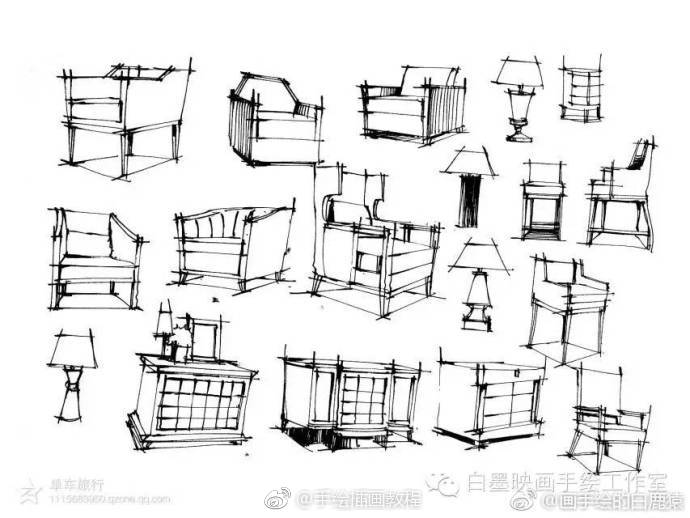 超强干货,分享一波室内单体线稿(作者: 画手绘的白鹿猿 )