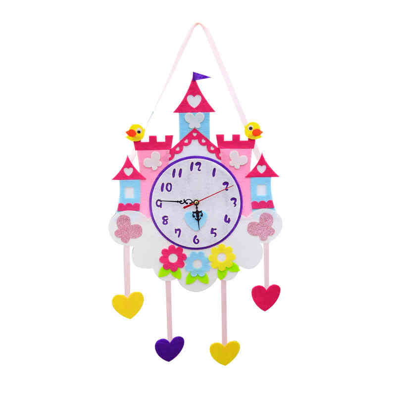 不织布城堡钟表时钟挂表创意 儿童手工diy 制作材料包 幼儿园礼物