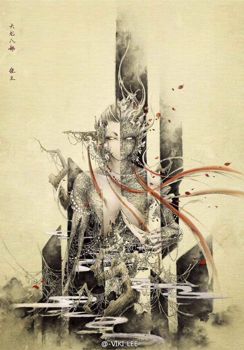 百鬼 古风 古韵 中国风 手帐素材 插画 手绘 彩绘 头像 壁纸微博:杉泽