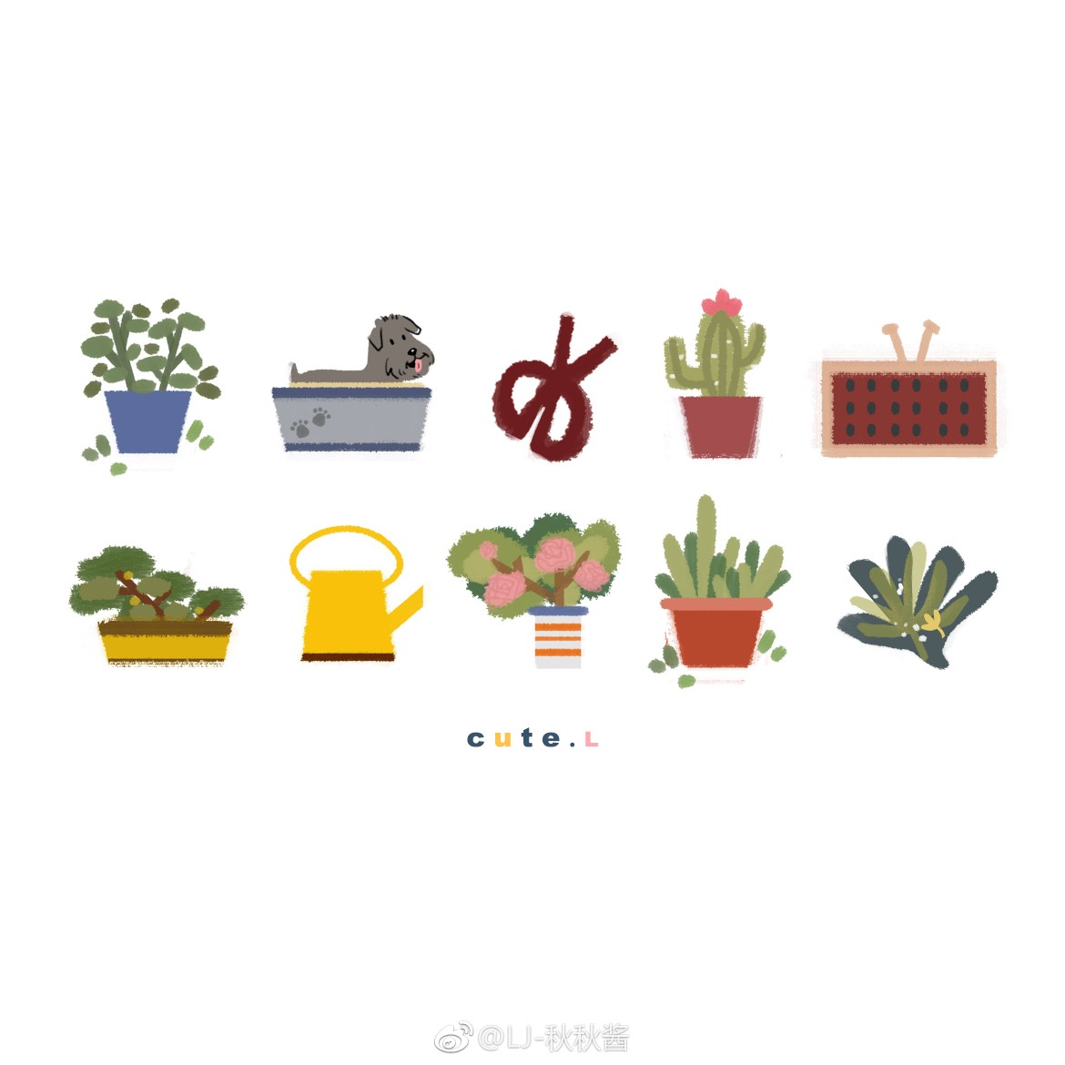 q萌 盆栽 手帐素材 插画 手绘 彩绘 头像 壁纸