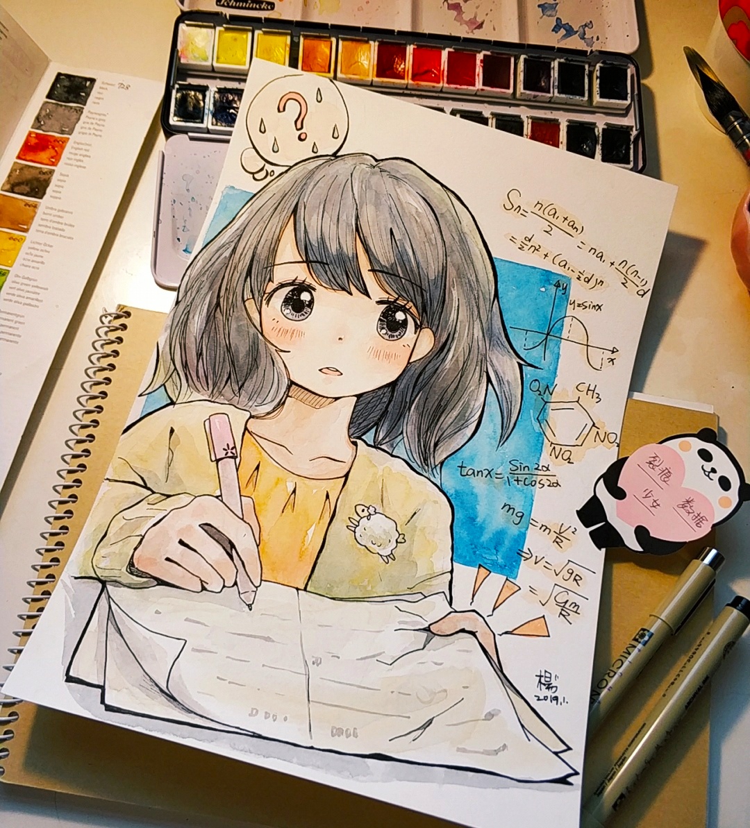 主题是 包含这三个元素"裂痕,数据,少女",16k的水彩画得嚎开心鸭.