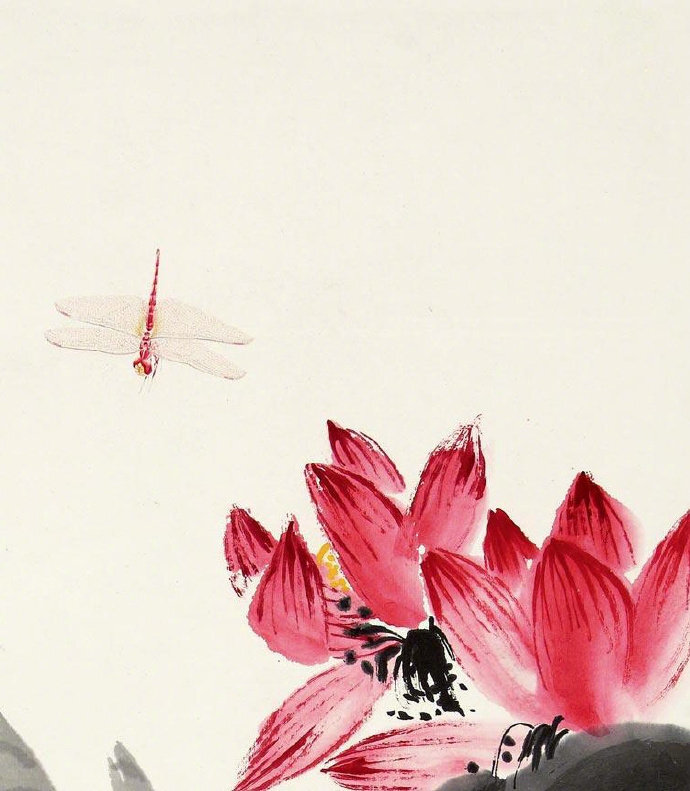 齐白石的荷花蜻蜓 —— 齐白石画荷构图变化多端,出人意料,与鸟虫相配
