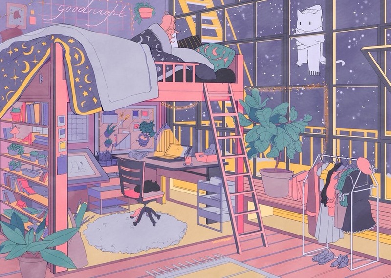 温暖的配色,梦幻的场景 ~ 画师vacuum_chan插画作品