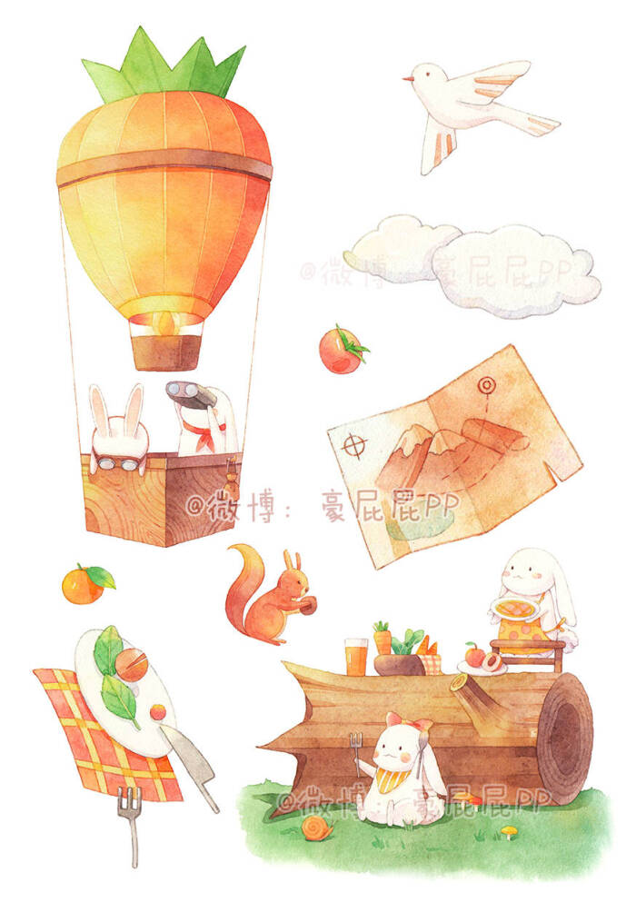 手帐素材 插画 手绘 彩绘 板绘 动漫 头像 壁纸 背景