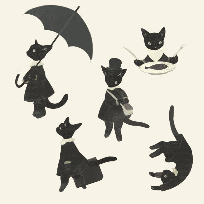 猫 精灵猫 手帐素材 插画 手绘 水彩 彩绘 板绘 动