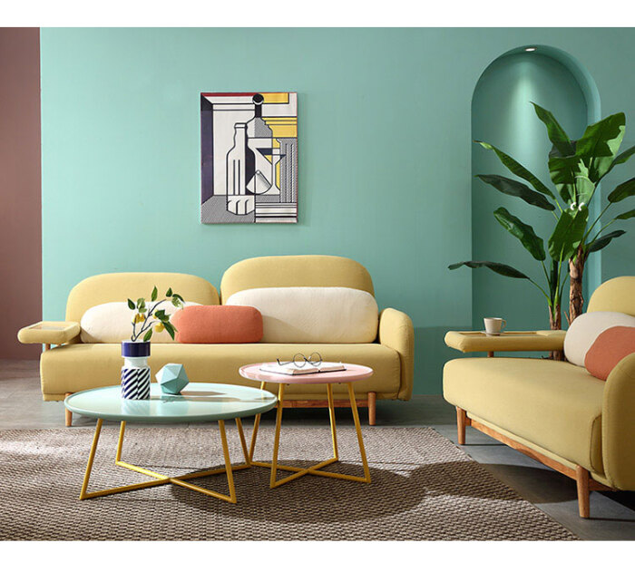 林氏木业 北欧风格布艺沙发小户型现代简约双三人客厅马卡龙沙发组合