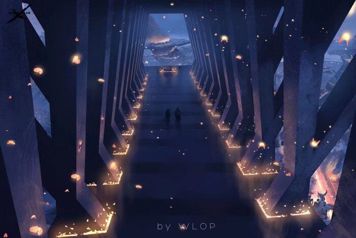水光之城夜景 #鬼刀# 画师:wlop 动漫,二次元,壁纸
