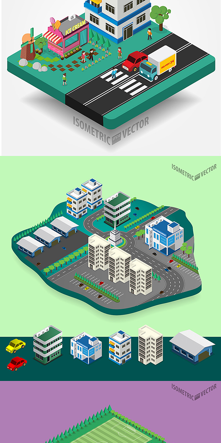 2.5d立体城市建筑道路市政工程交通网页手机ui插画设计素材s319