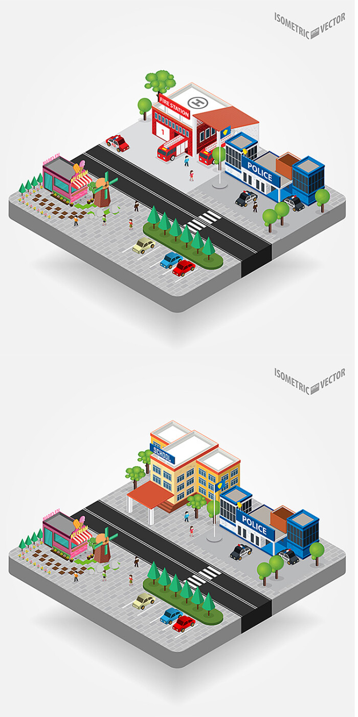 2.5d立体城市建筑道路市政工程交通网页手机ui插画设计素材s319