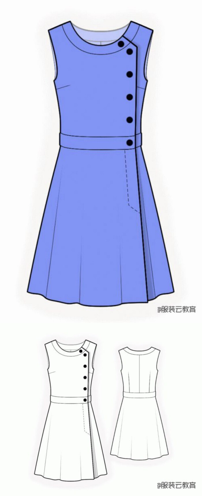 连衣裙的效果图 款式图 制版图服装云教育 15