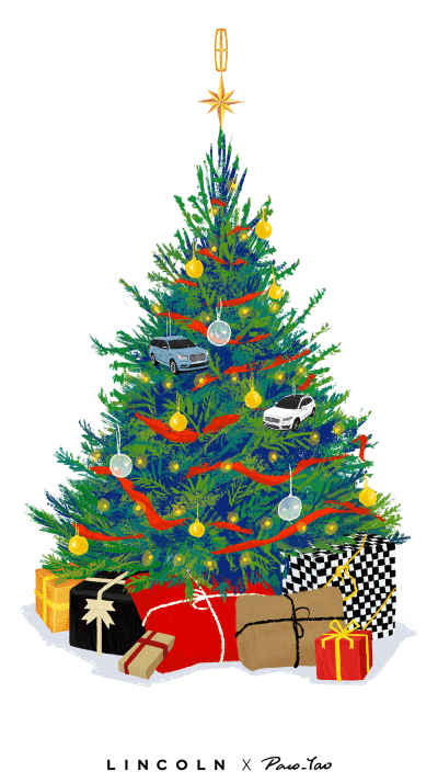 原创插画 商业合作 gif动图 lincoln 林肯汽车 圣诞快乐 圣诞树