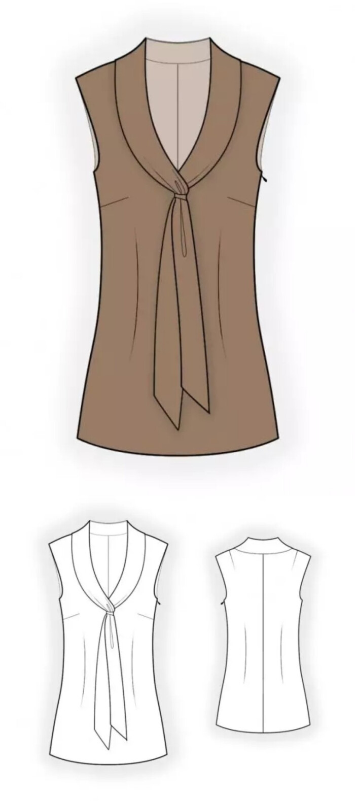 无袖v领系带女士夏装的效果图 款式图 uv贴图