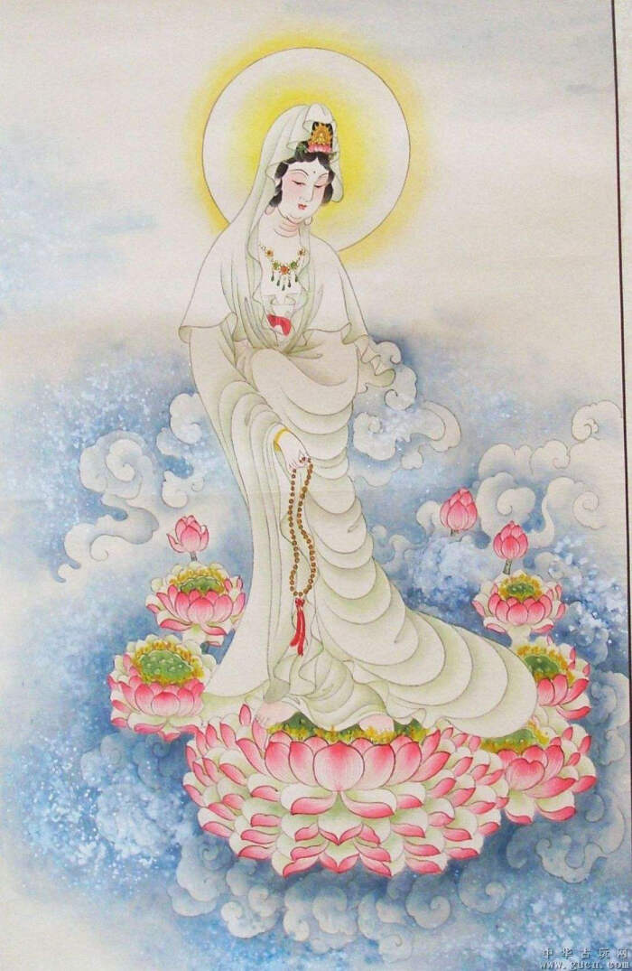 丁红玉的中国画工笔 莲花观音图