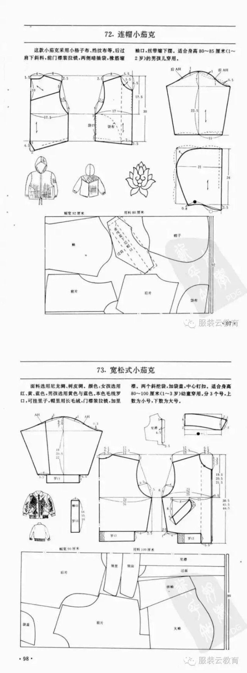 连帽小夹克宽松立领小夹克 0-3岁婴幼儿各种服装裁剪图合集小裁缝学堂