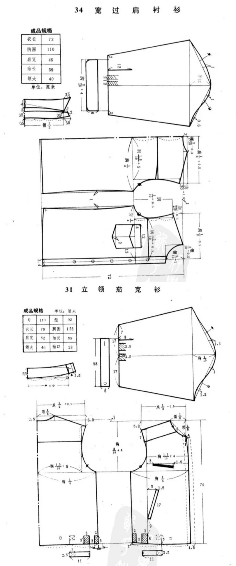 男装裁剪图宽过肩衬衫立领茄克衫