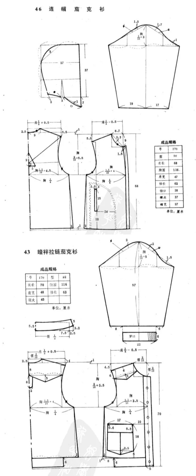 男装裁剪图连帽茄克衫暗袢拉链茄克衫