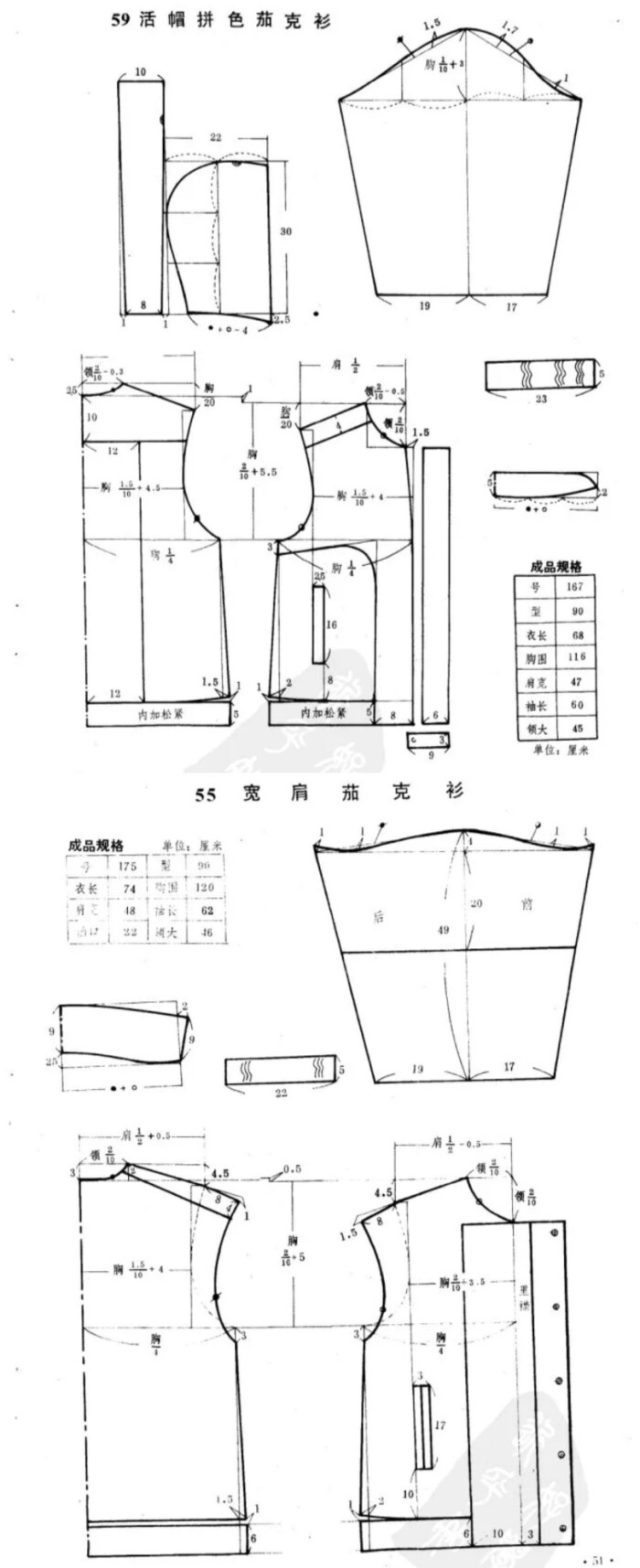 男装裁剪图活帽拼色茄克衫