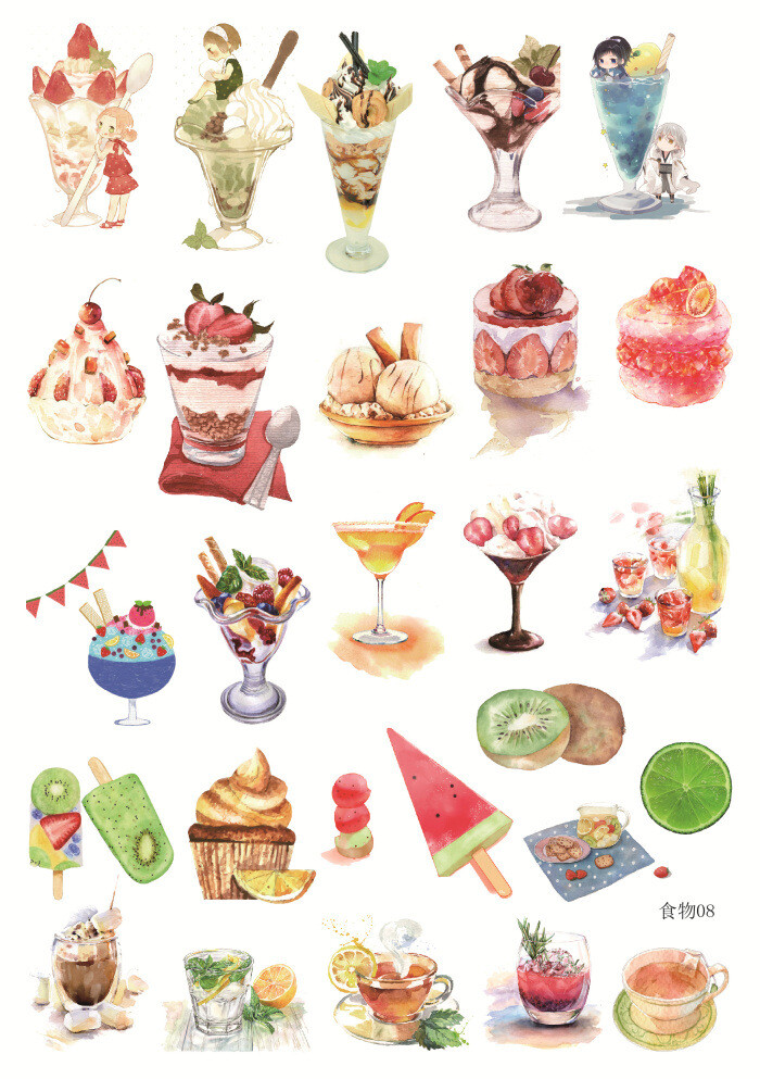 手帐贴纸手绘食物日常生活美食甜品蛋糕 相册日记diy装饰a5大贴画