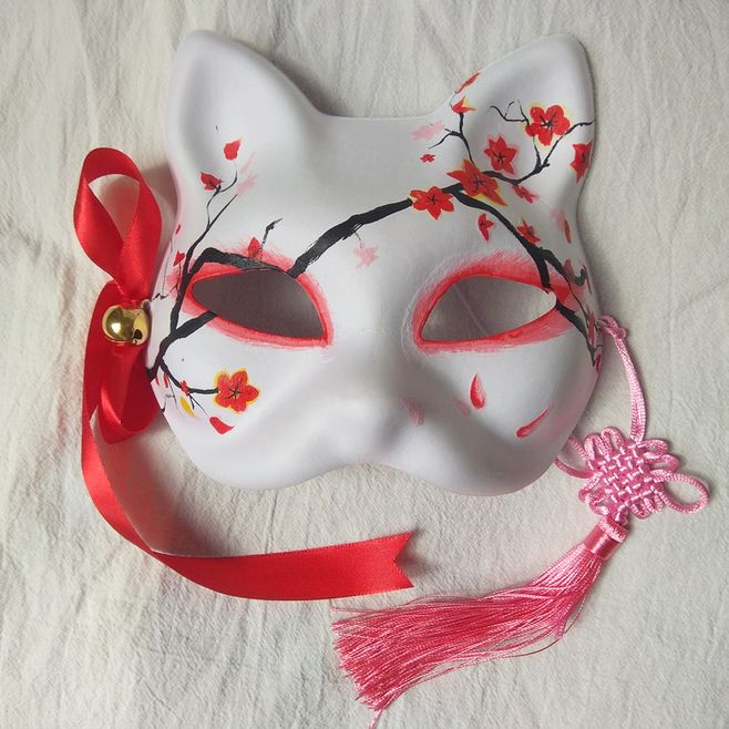 古风面具日式和风半脸手绘樱花桃花面具