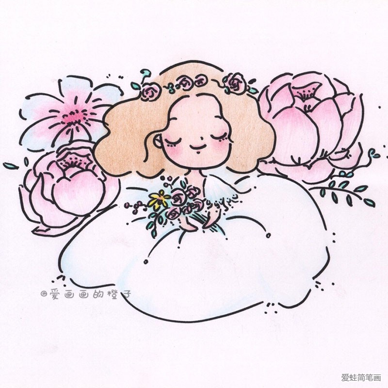 花与少女 小女孩简笔画图片