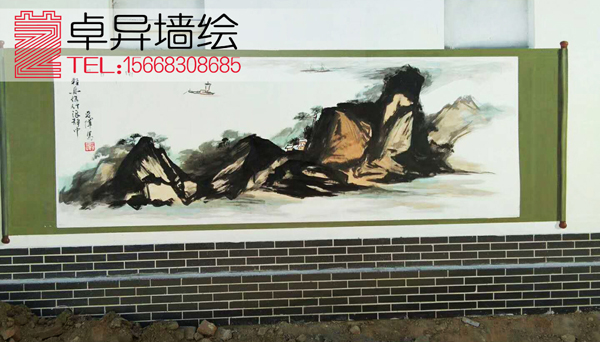 美丽乡村山水文化墙,乡村振兴墙绘,农村山水画墙绘