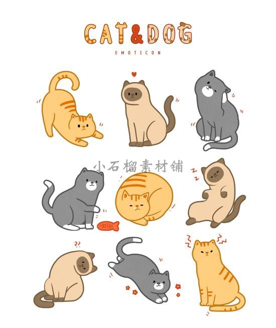 圣诞漫画卡通日系宠物小猫小狗插图插画贴纸psd设计素材psd264