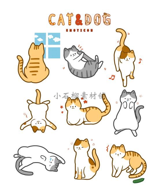 圣诞漫画卡通日系宠物小猫小狗插图插画贴纸psd设计素材psd264