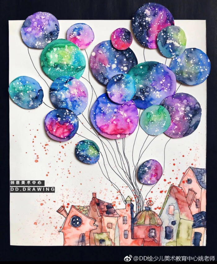 儿童创意画 爱护地球 美人鱼 手工 富士山 水粉