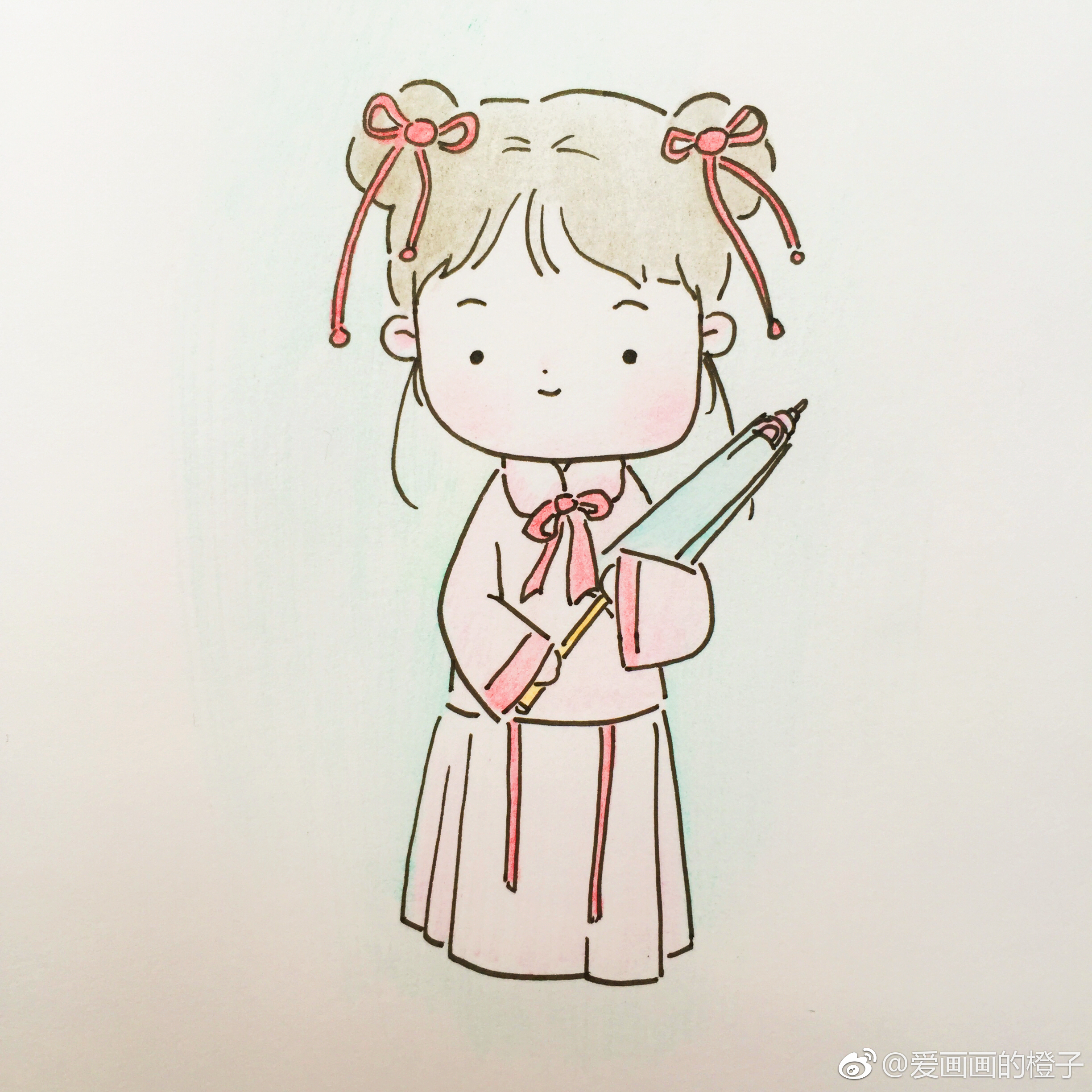 简笔画#中国风———汉服小姑娘 (作者: 爱画画的橙子 )