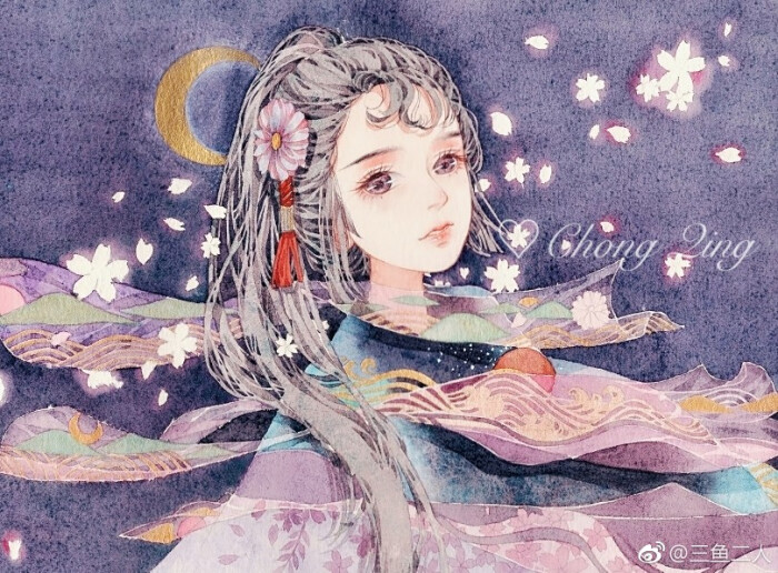 手绘插画森系唯美小清新文艺少女